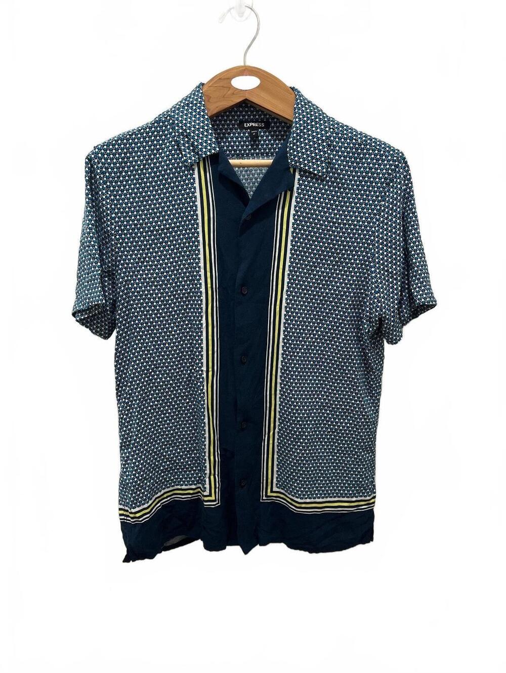 Express Men's Short Sleeve Button-Up Shirt Size M Blue Rayon